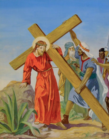 Simone di Cirene porta la croce di Gesù